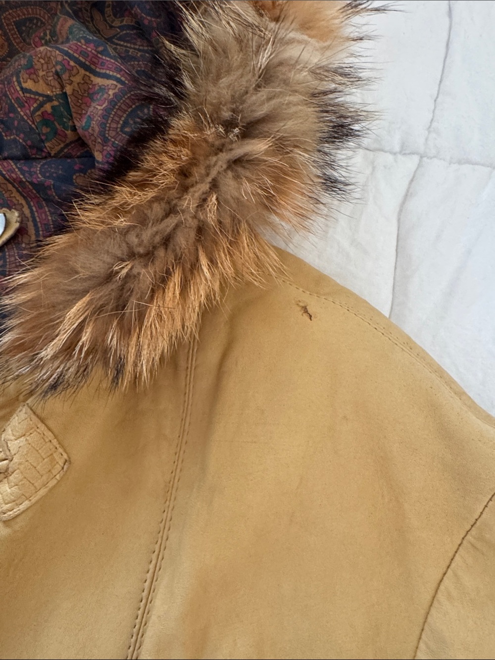 Vintage J. Percy for Marvin Richards Tan Leather Fox fur Hood S - Picture 8 of 10